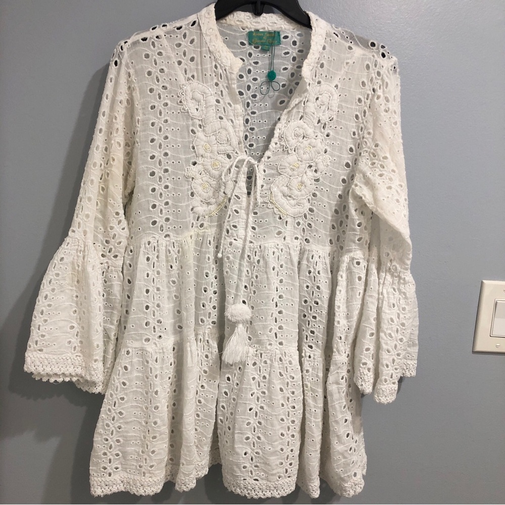 Antica Sartoria embroidered lace tunic Beachy romantic festival Beaded one size